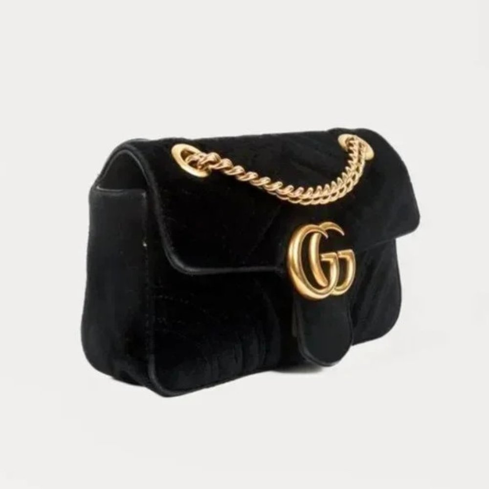 *SOLD* Gucci Mini Black Velvet GG Marmont Shoulder Bag - Picture 2 of 12